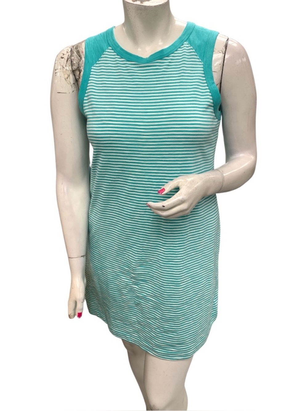Sonoma Teal and White Striped Sleeveless Dress Size L